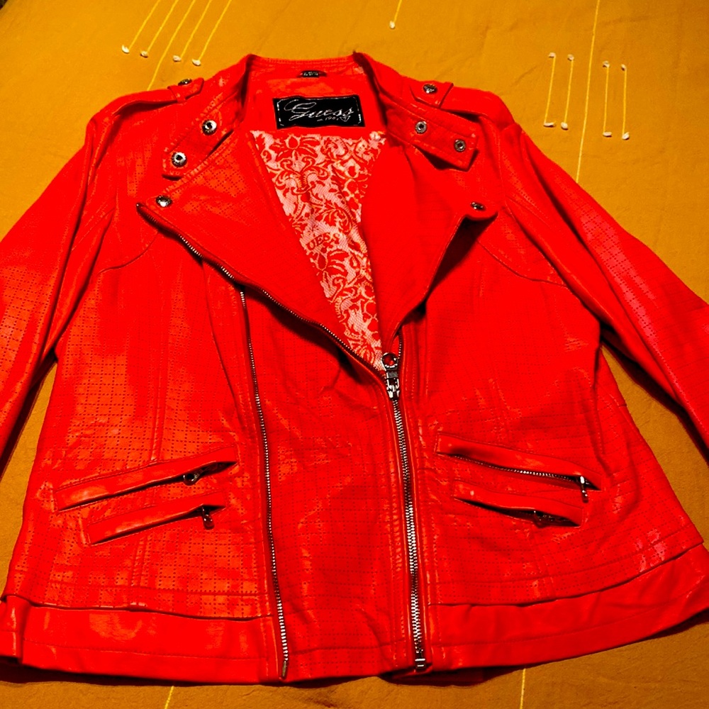 Ladies leather jacket orange size xl